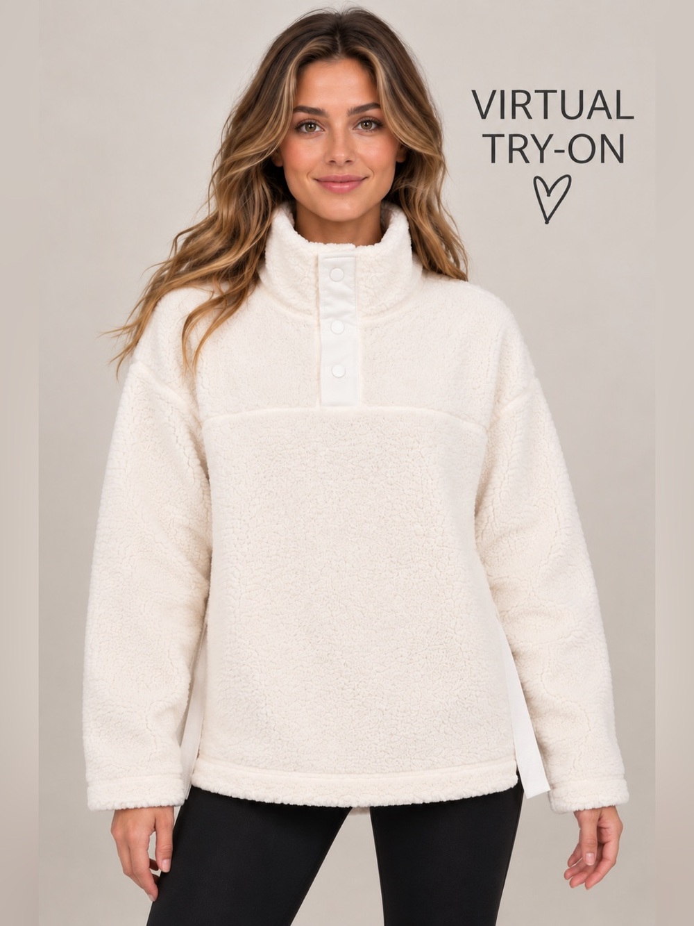 Old Navy Women’s Sherpa Fleece Snap Pullover Ivory Size S NWT Cozy High Low Hem